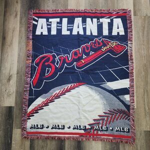 MLB Vintage Atlanta Braves Baseball Throw Blanket 55"x44" Made in USA  Afghan